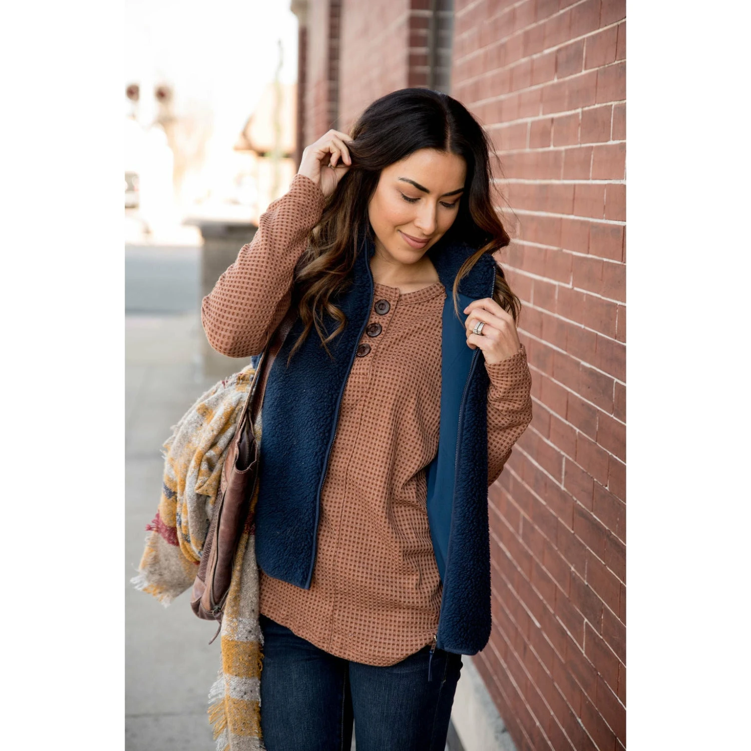 Textured Triple Button Top Long Sleeve Tee 3 Textured Triple Button Top Long Sleeve Tee - Image 3