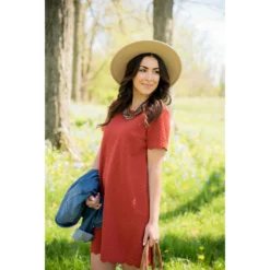 Short Sleeve Textured Scalloped Swing Dress -Women's Clothing Store BB 2480