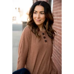 Textured Triple Button Top Long Sleeve Tee 12 Textured Triple Button Top Long Sleeve Tee -Women's Clothing Store BB 2491