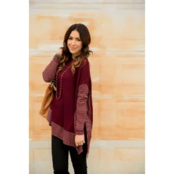 Hint Of Stripes Faux Poncho -Women's Clothing Store BB 2500