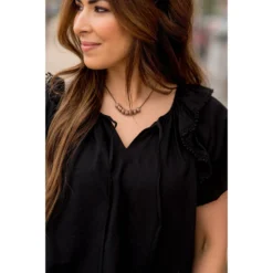 Pom Trim Flutter Sleeve Blouse -Women's Clothing Store BB 2509 67e8b22e 404d 429c 96ac 2e51c30b1858