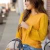 Simple Ribbed Body Blouse Sleeve Tee