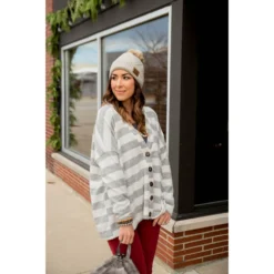 Heathered Striped Button Cardigan -Women's Clothing Store BB 2532