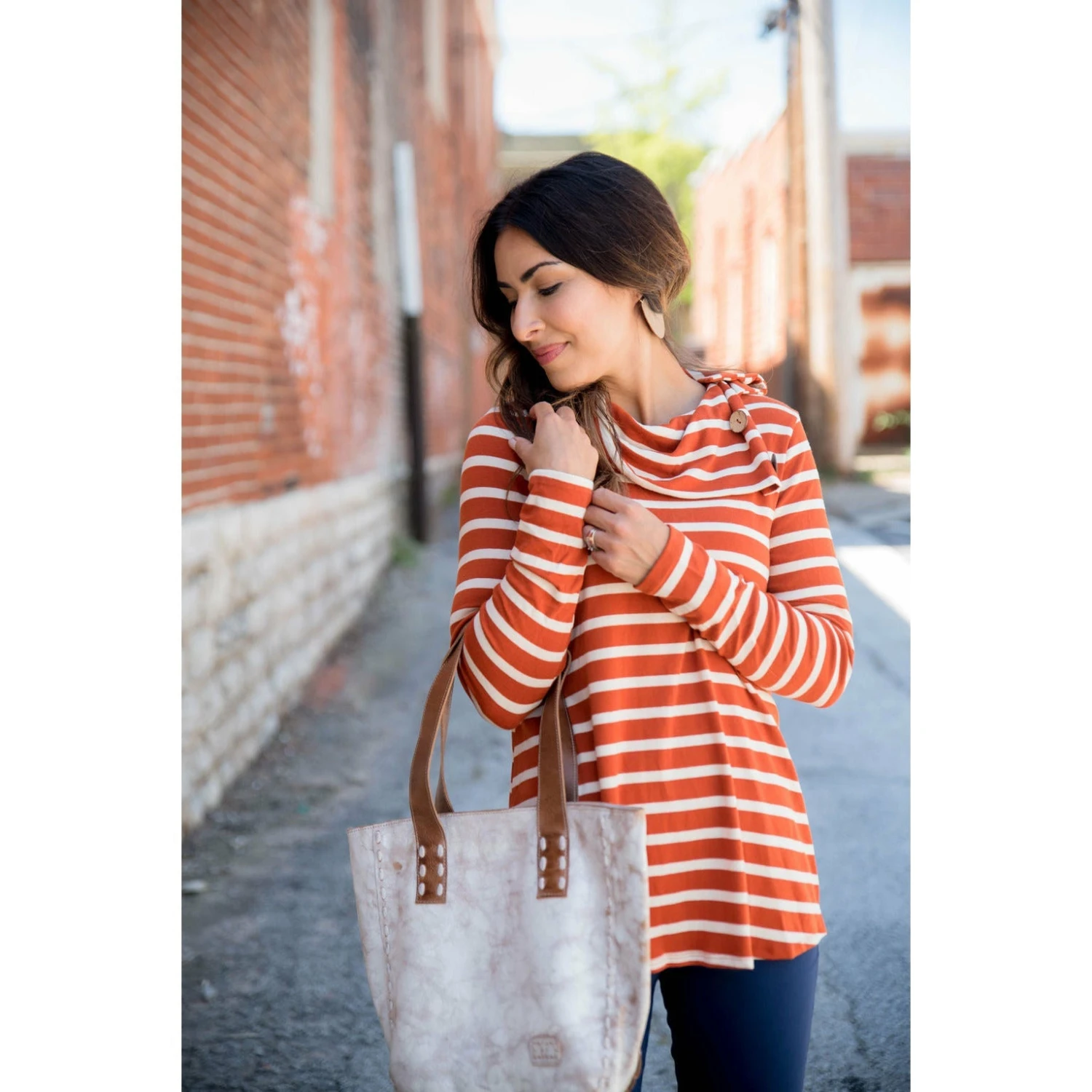 Striped Button Neck Sweatshirt 2 Striped Button Neck Sweatshirt - Image 2