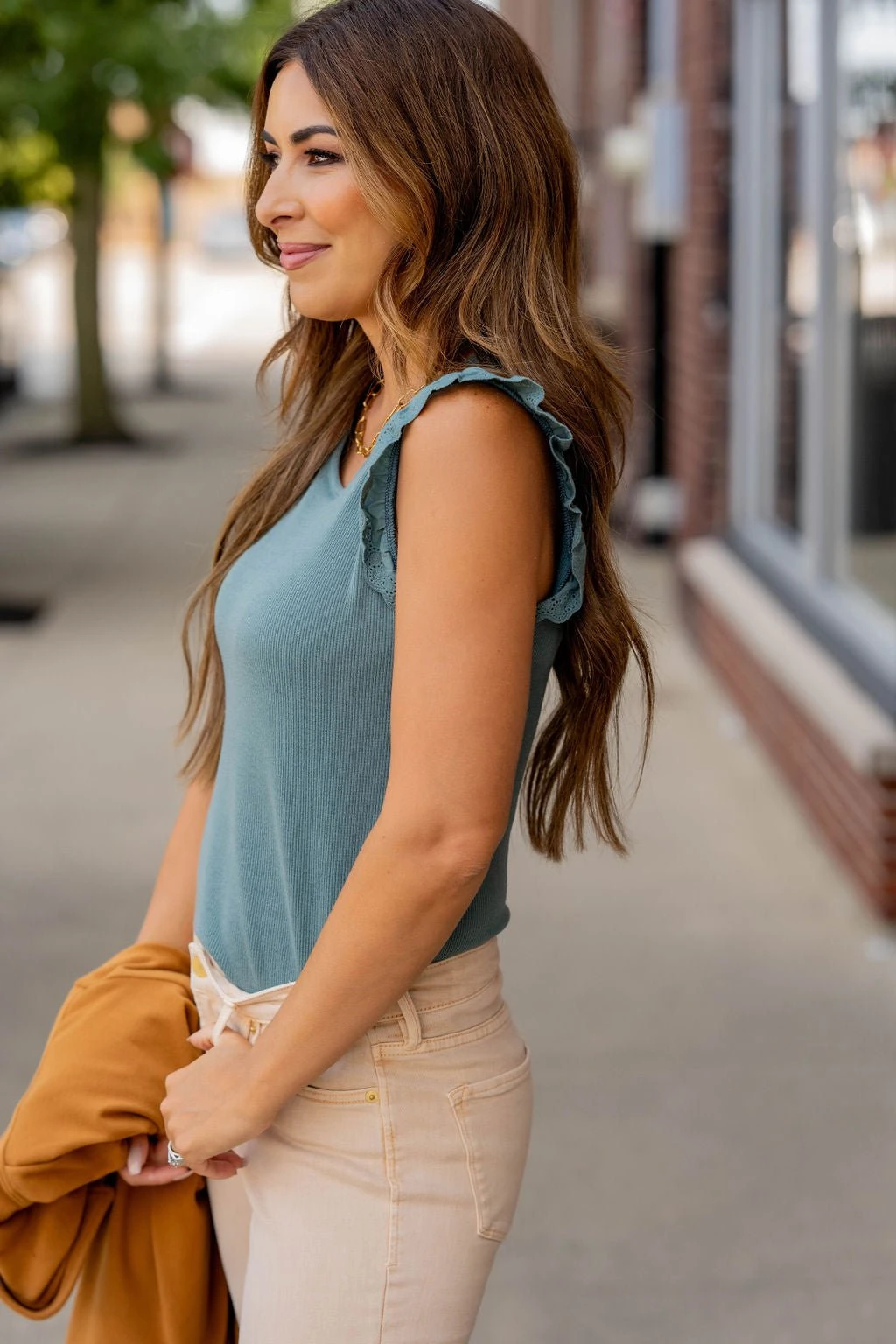 Ribbed Eyelet Ruffle Trim Tank 16 Ribbed Eyelet Ruffle Trim Tank - Image 16