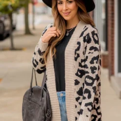 Solid Trimmed Leopard Cardigan -Women's Clothing Store BB 2583 abfca8ec e347 438e 81e2 07c186797016 522869