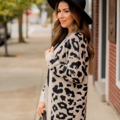 Solid Trimmed Leopard Cardigan -Women's Clothing Store BB 2587 b1d719c0 8779 4b73 9ad7 bf05d7cb8f14 339110
