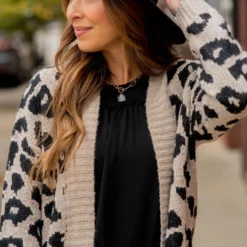 Solid Trimmed Leopard Cardigan -Women's Clothing Store BB 2590 59d44ed6 f835 47f2 8bdb b93c3e348f61 617639