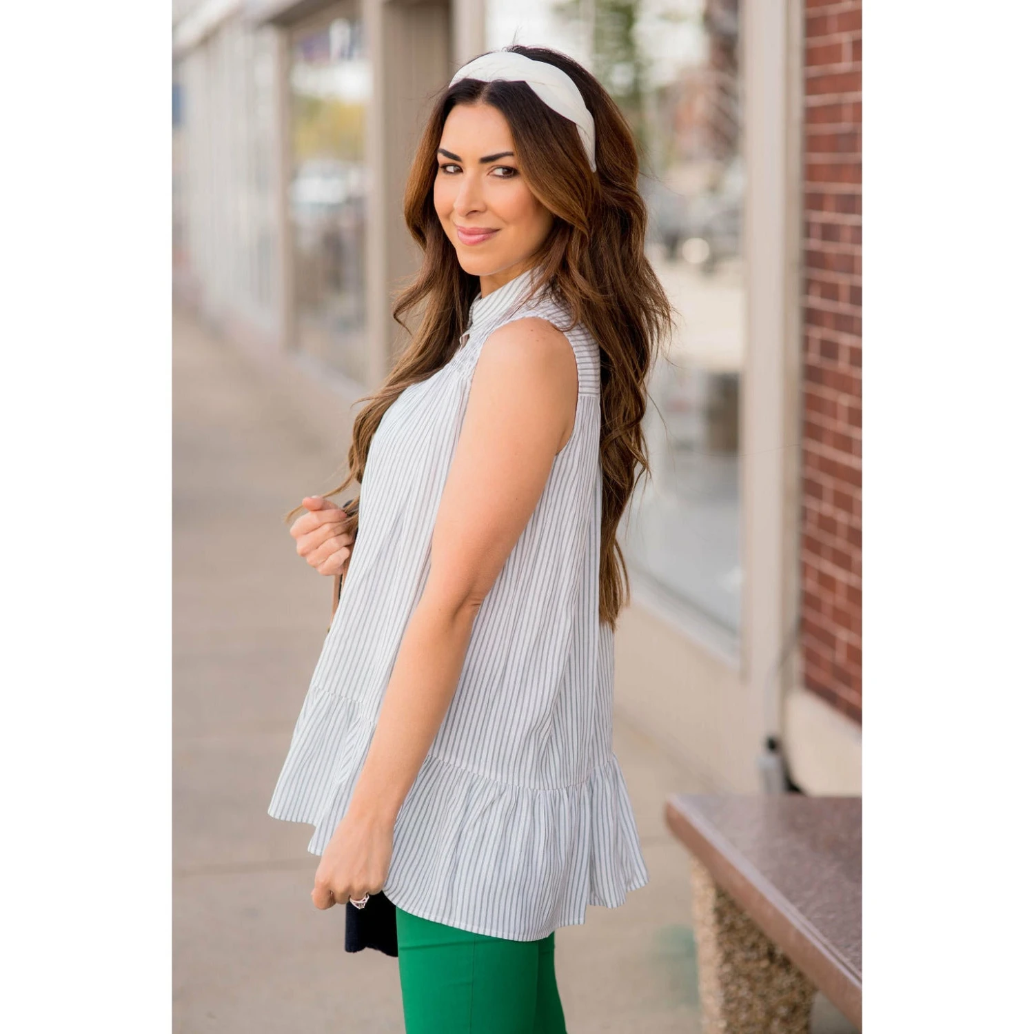 Vertical Striped Ruffle Bottom Tank Blouse 3 Vertical Striped Ruffle Bottom Tank Blouse - Image 3