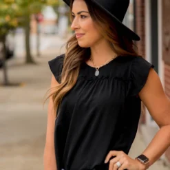 Mid Ruffle Accent Flutter Sleeve Tee
