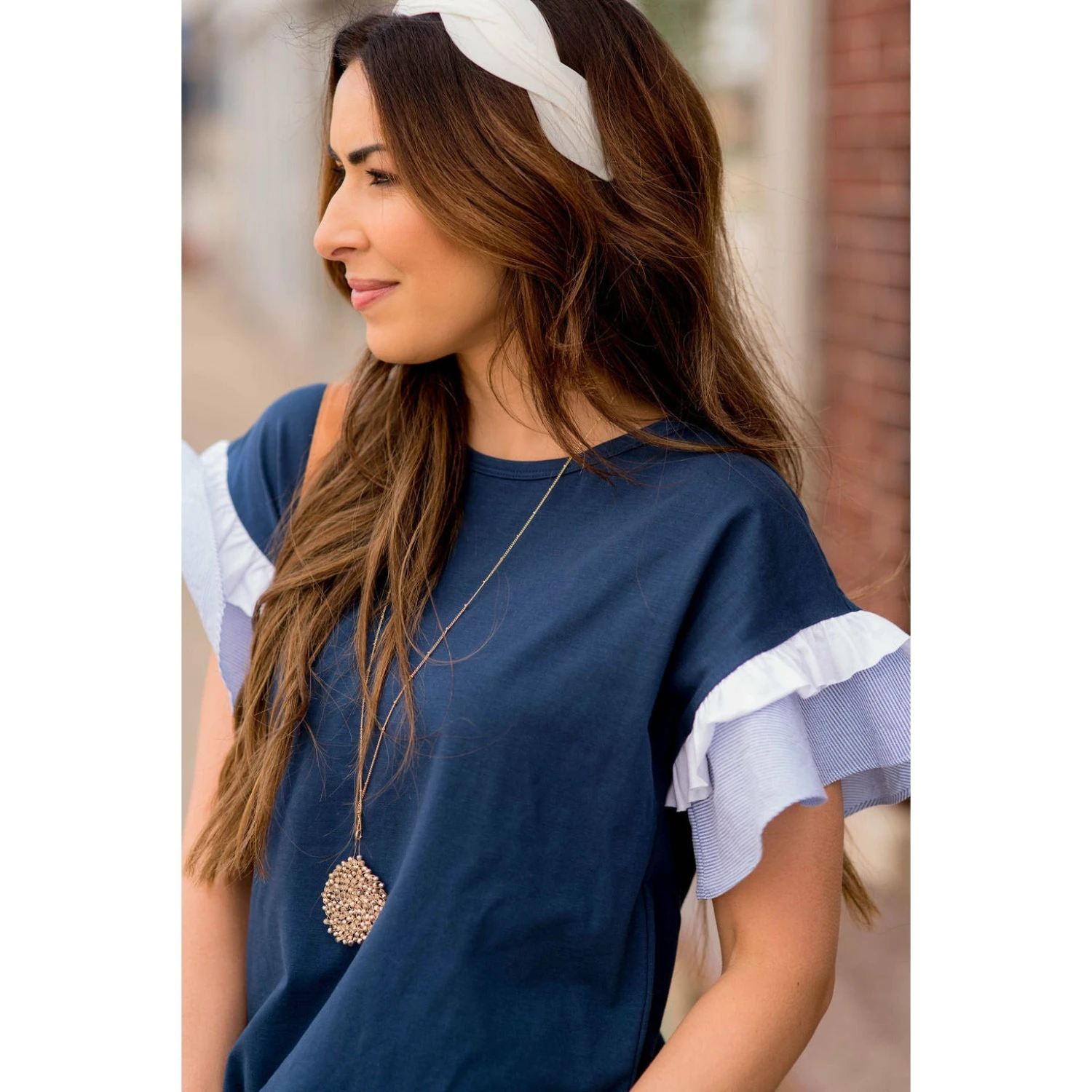 Striped Double Ruffle Accent Tee 2 Striped Double Ruffle Accent Tee - Image 2