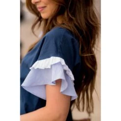 Striped Double Ruffle Accent Tee 13 Striped Double Ruffle Accent Tee -Women's Clothing Store BB 2625 88408320 337d 4c9a 9d15 f8923f952c3e