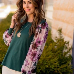 Vintage Blooms Sheer Sleeve Tee