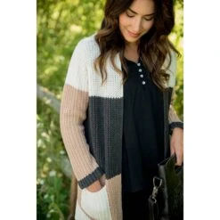 Neutral Color Blocked Knit Cardigan -Women's Clothing Store BB 2666