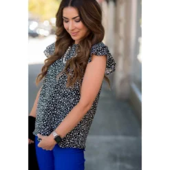 Ruffle Sleeve Mini Leopard Blouse -Women's Clothing Store BB 2676