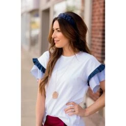 Striped Double Ruffle Accent Tee 16 Striped Double Ruffle Accent Tee -Women's Clothing Store BB 2685 4ee20a6a 476e 4959 999c d183a2ed9408