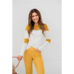 Striped Color Blocked Long Sleeve Tee -Women's Clothing Store BB 2691