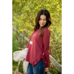 Ruffle V Slit Sweatshirt -Women's Clothing Store BB 2699