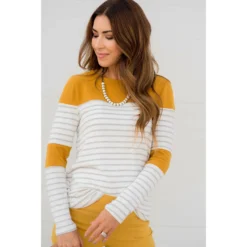 Striped Color Blocked Long Sleeve Tee -Women's Clothing Store BB 2703 a4ee981d 4a29 440d b591 a14f22b7f0da