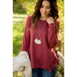 Ruffle V Slit Sweatshirt -Women's Clothing Store BB 2704