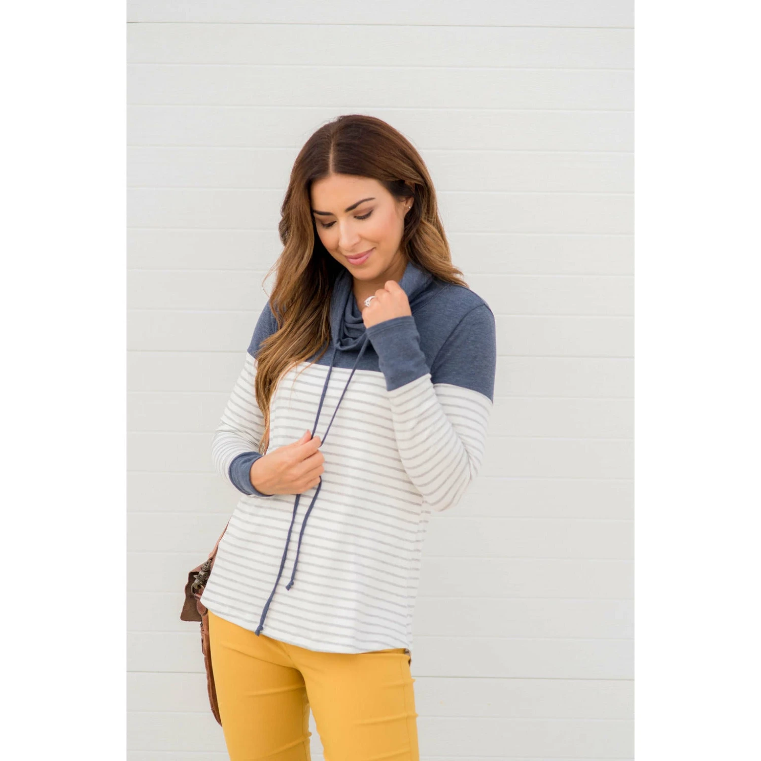 Solid Shoulder Striped Cowl Neck Sweatshirt 18 Solid Shoulder Striped Cowl Neck Sweatshirt - Image 18