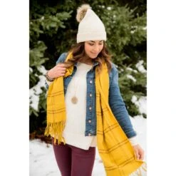 Dark Mustard Plaid Scarf -Women's Clothing Store BB 2715 1