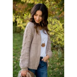 Knitted Detailed Sleeve Cardigan -Women's Clothing Store BB 2715 1 b6a88f98 6905 4817 8d9f b2779c46820a