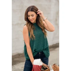 Cinched Neck Textured Dot Tank -Women's Clothing Store BB 2722 f8d05016 eda5 4659 8665 a843c3fabfbd