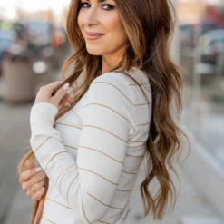 Lightly Ribbed Thin Striped Tee -Women's Clothing Store BB 2742