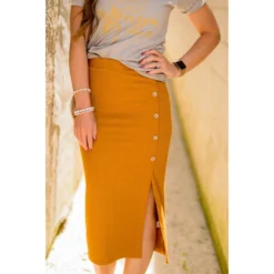 Button Accent Side Slit Midi Skirt 15 Button Accent Side Slit Midi Skirt -Women's Clothing Store BB 2748 23355f81 33c1 4898 a077 0d5d43a72862