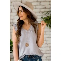 Diamond Cut Out Ruffle Trim Tank -Women's Clothing Store BB 2749 8a8a21c0 5de2 4395 90ad 6782c7c76684