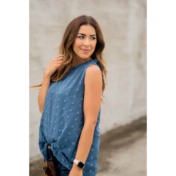 Cinched Neck Textured Dot Tank -Women's Clothing Store BB 2754 7c816506 9ace 4257 89a6 07d0df6b9fdc