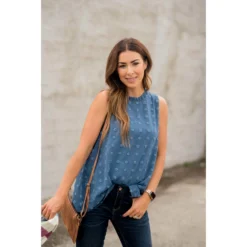 Cinched Neck Textured Dot Tank -Women's Clothing Store BB 2758 f731c8f5 3e31 4764 ab2f cb32df4d4396