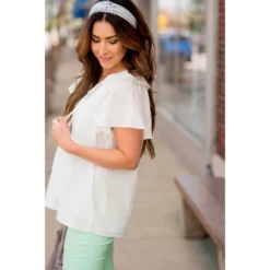 Pom Trim Flutter Sleeve Blouse -Women's Clothing Store BB 2761 316892a5 ebf1 4324 b383 bcdc8fbe7b8b