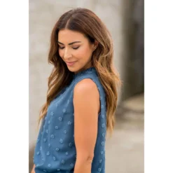 Cinched Neck Textured Dot Tank -Women's Clothing Store BB 2767 10766507 f6de 48e0 9b50 9b65eebff6d9