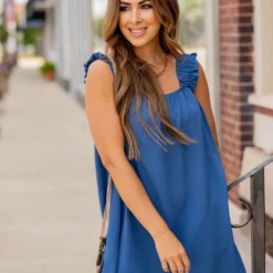 Classy Ruched Strap Tank Dress