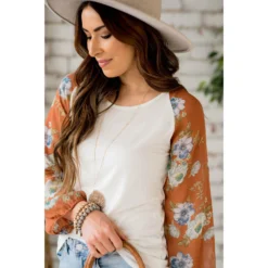 Floral Sheer Sleeve Blouse -Women's Clothing Store BB 2792 a03dc382 0bfa 424c 8d56 5b1a1e820d18
