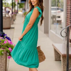 Ruffle Bottom V Midi Dress -Women's Clothing Store BB 2803 2a0d042f 9f87 4b6a 942a 233a02ec56b1 434455