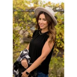 Textured Dot Ruffle Shoulder Tank -Women's Clothing Store BB 2805 c45bf829 d4fd 45ac 97b0 78da1b184e03