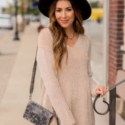 Vertical Striped V Sweater -Women's Clothing Store BB 2817 898125