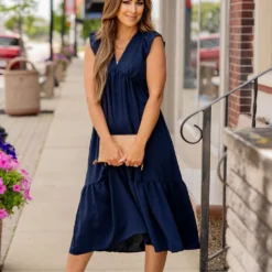 Ruffle Bottom V Midi Dress -Women's Clothing Store BB 2830 574503