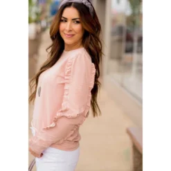 Double Ruffle Trimmed Sweatshirt -Women's Clothing Store BB 2834 dc88781a d805 43d1 8f4a 3b6d4178ccbe