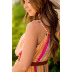Multi Color Striped Thin Strapped Maxi -Women's Clothing Store BB 2835