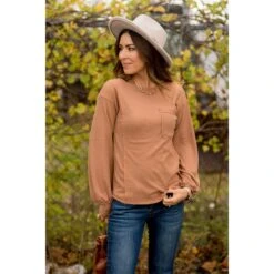 Thermal & Raw Edged Pocket Tee -Women's Clothing Store BB 2875 42127314 1f60 4ed7 8ce5 c571f6d7a176