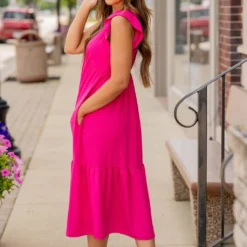 Ruffle Bottom V Midi Dress -Women's Clothing Store BB 2878 a4d59348 383a 4055 96a0 5339e21f768f 808874