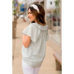 Pom Trim Flutter Sleeve Blouse -Women's Clothing Store BB 2880 3594fa1f e254 4964 9634 7ed6c70d15df