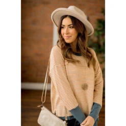 Two Directional Stripe Solid Trim Tee -Women's Clothing Store BB 2899 745b036a 677b 4bbe b0db 43f6696a7153