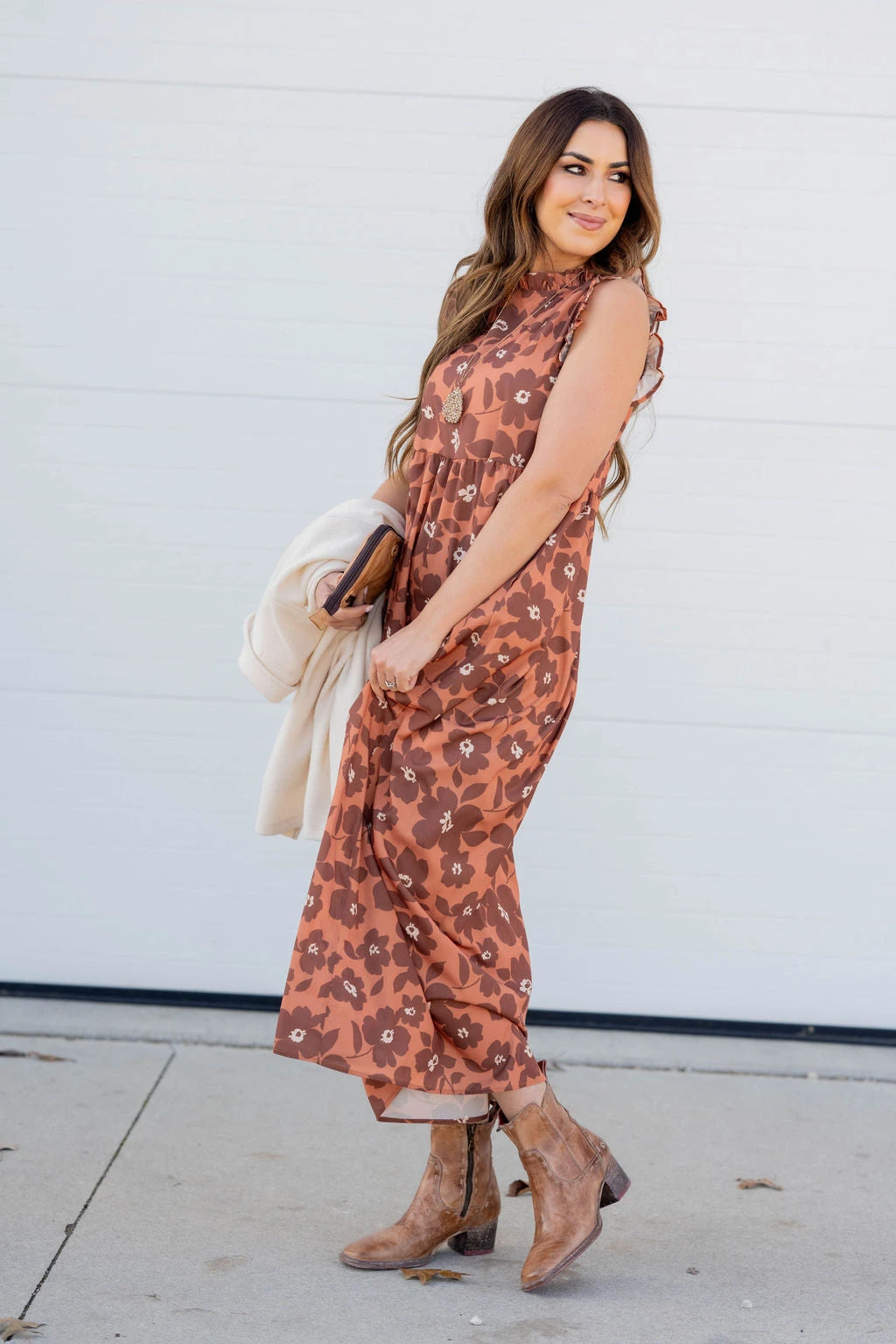 Retro Floral Ruffle Trim Maxi Dress 3 Retro Floral Ruffle Trim Maxi Dress - Image 3