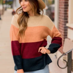 Knit Color Blocked Sweater -Women's Clothing Store BB 2913 40eaabb2 e0c8 4b79 b8d7 cc64db48d568