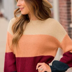 Knit Color Blocked Sweater -Women's Clothing Store BB 2916 f48bbdf7 851d 4254 8e43 b2af970a759f